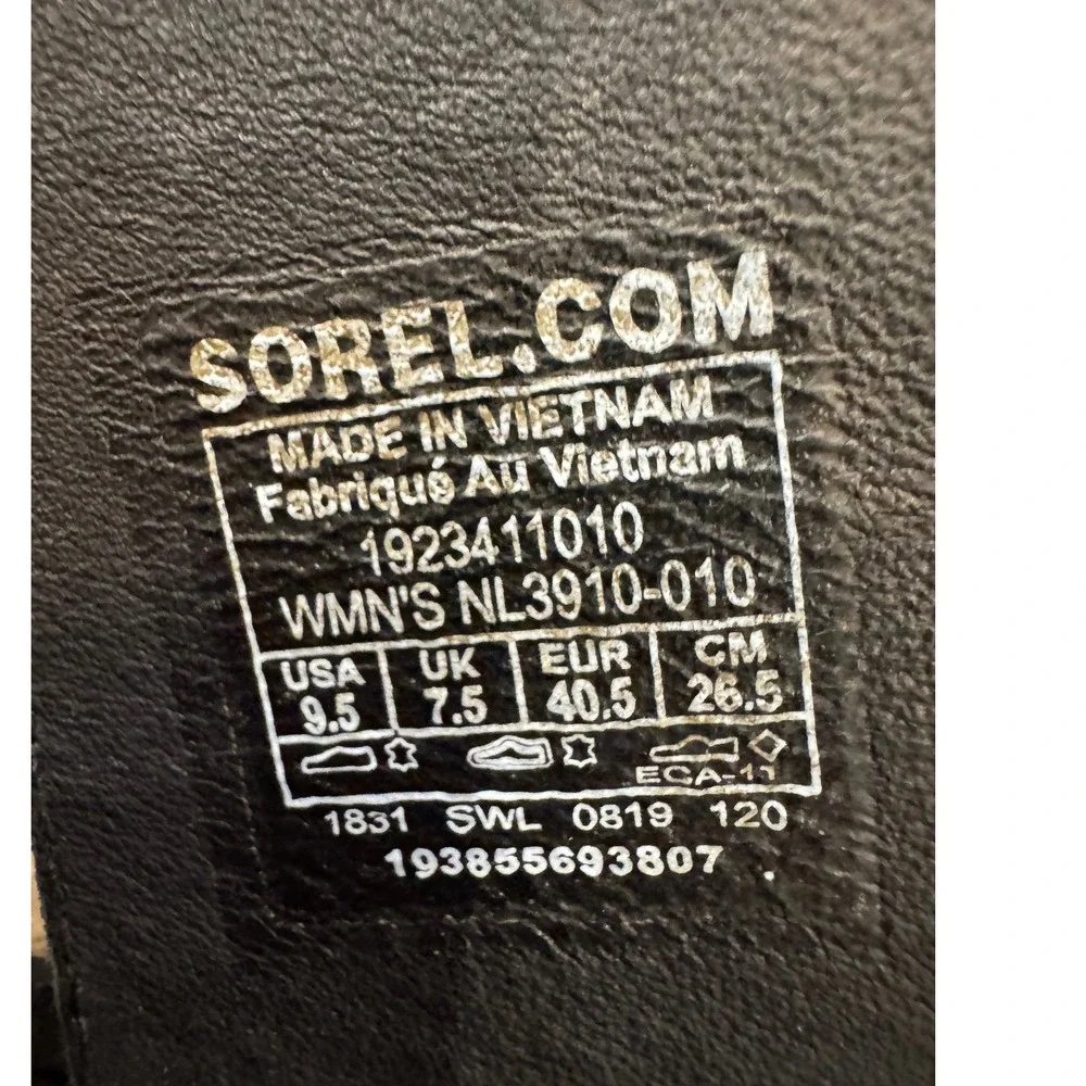 Sorel Women's‎ Leather Slide Sandals Black Buckle Espadrille Platform Size 9.5
